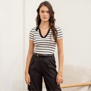 White and Black Ribbed Top